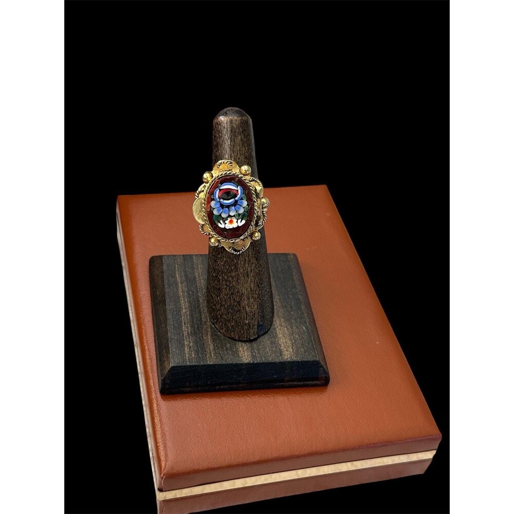 Antique Style Micro Mosaic Floral Hidden Compartment poisson Ring- adjustable